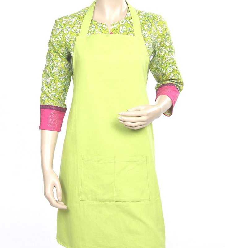 litheworld Cotton Home Use Apron - Free Size(Green, Single Piece)
