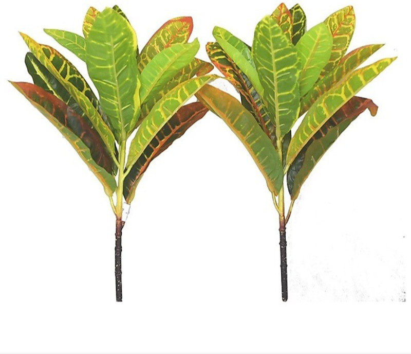 fns store artificial plastic croton plant mini bush pack of 3 Artificial Plant(15 cm, Multicolor)