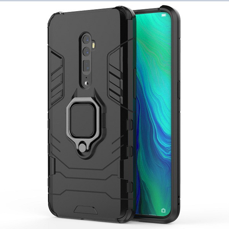livix Back Cover for Shock Proof Ring Holder Rugged Armor Back Cover Case for Oppo Reno 10X Zoom(Black, Shock Proof)