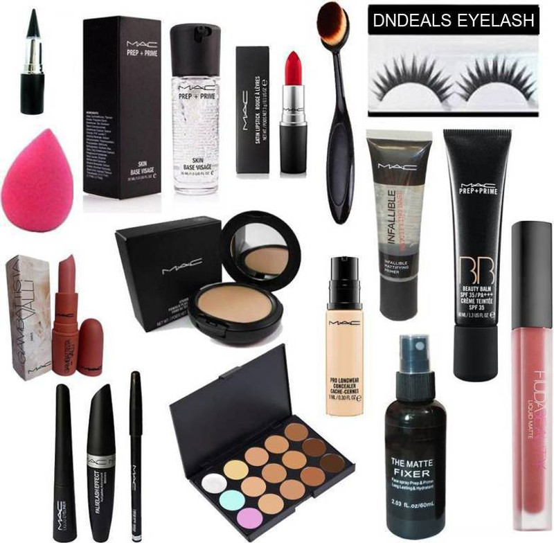 dndeals combo - kit set of 15 ( Liner , mascara , kajal , lipstick , infallible , conceller )(15 Items in the set)