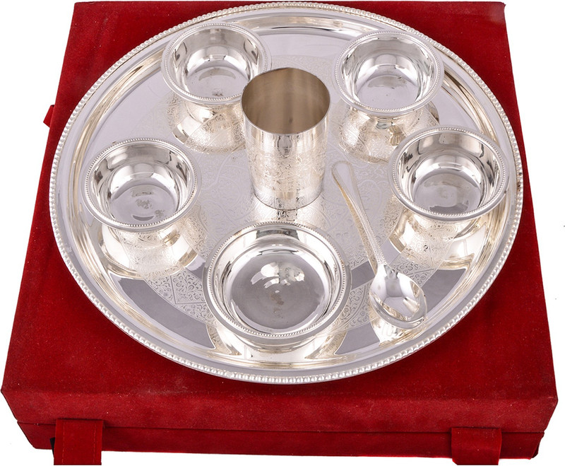 kritya Silver Plated Dinner Set Pack of 8 Dinner Set(Silver Plated)