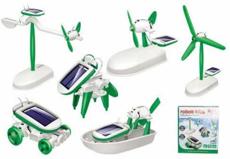 crazy toys Educational 6 in 1 Solar Power Energy Robot Toy Kit, White/Green(Multicolor)
