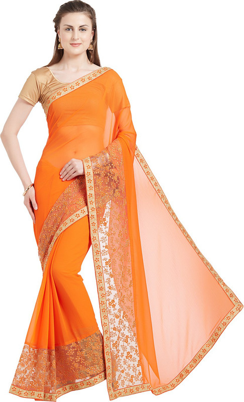 gymfy Embroidered Bollywood Georgette Saree(Orange)