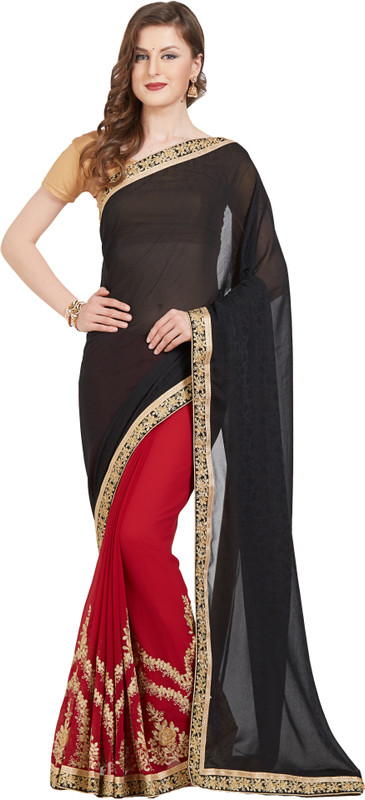 gymfy Embroidered Bollywood Georgette Saree(Black)