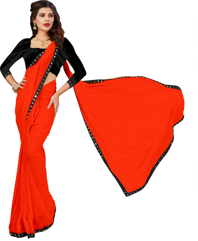 under 1000 Plain Bollywood Georgette, Chiffon Saree(Orange)