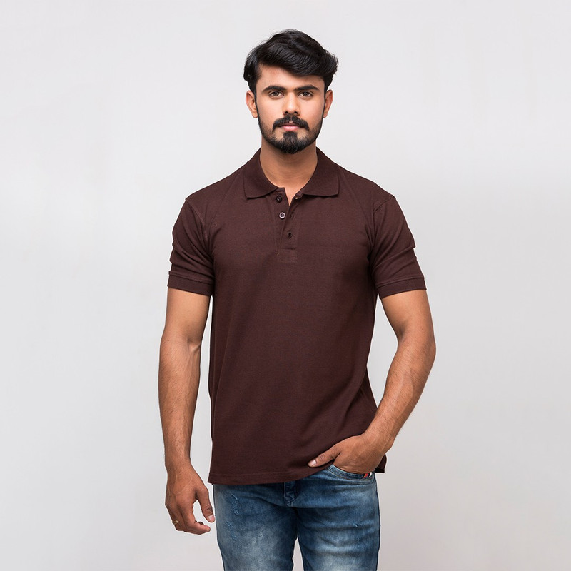 harvey trendz Solid Men Polo Neck Brown T-Shirt