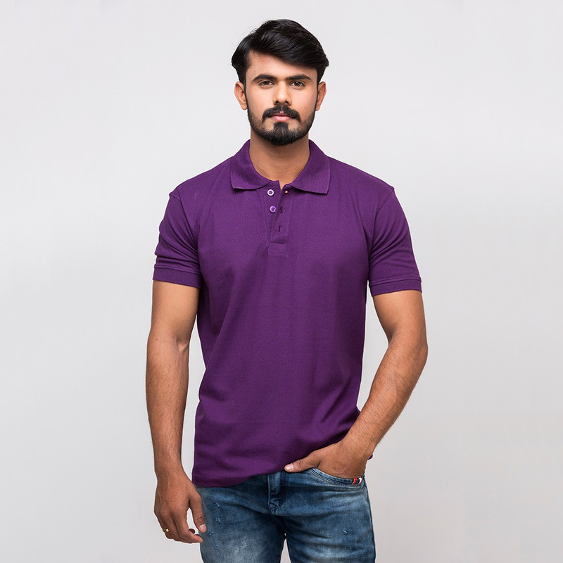 harvey trendz Solid Men Polo Neck Purple T-Shirt