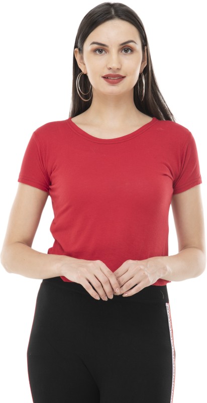 Kritimaa Casual Short Sleeve Solid Women Red Top