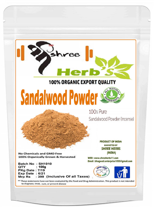 shree herbs Sandalwood Powder (Incense) for Face Masks, Facials and Skin Care(100 g)