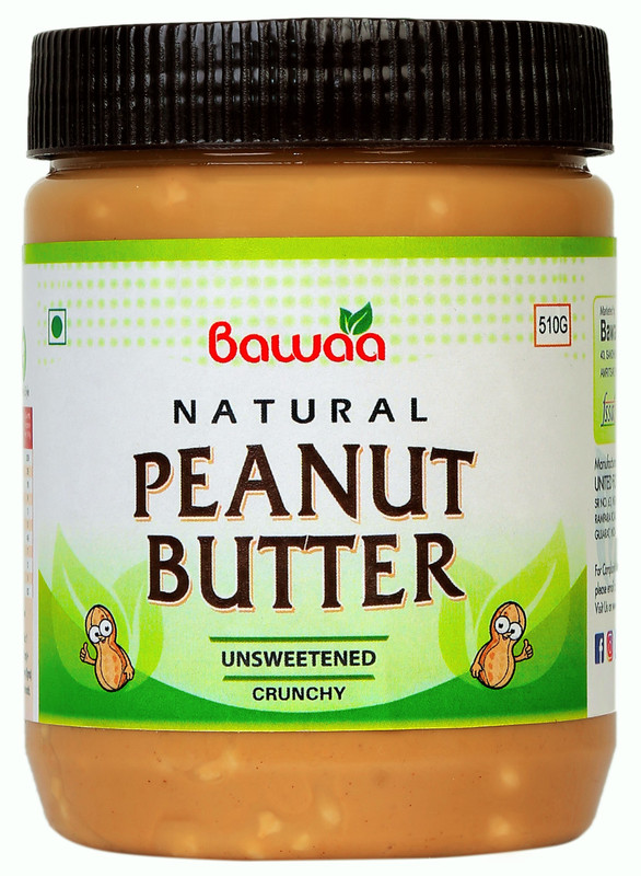 bawaa Natural Crunchy Peanut Butter (Unsweetened, Gluten Free and Vegan) 500 g