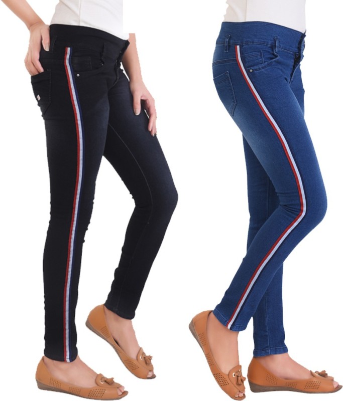Ziva Fashion Skinny Women Black, Dark Blue Jeans(Pack of 2)