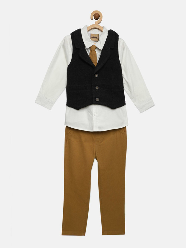 little gent Boys Casual Shirt Trouser(White)