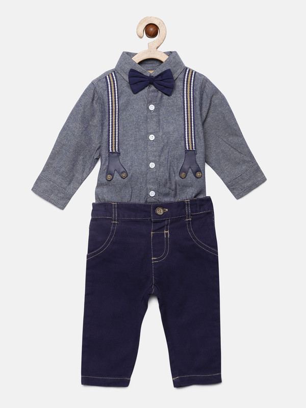 little gent Boys Casual Shirt Trouser(Blue)