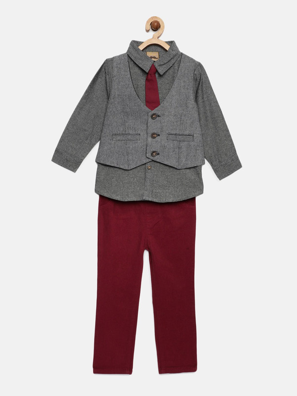 little gent Boys Casual Shirt Trouser(Grey)
