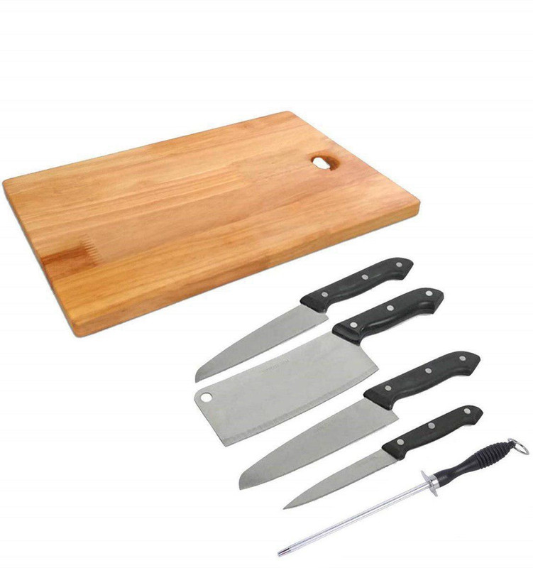 cheshtha Wooden Chopping Board with Knife Set Stainless Steel Kitchen KNIFE SETS WITH CHOPPING BORAD Kitchen Tool Set