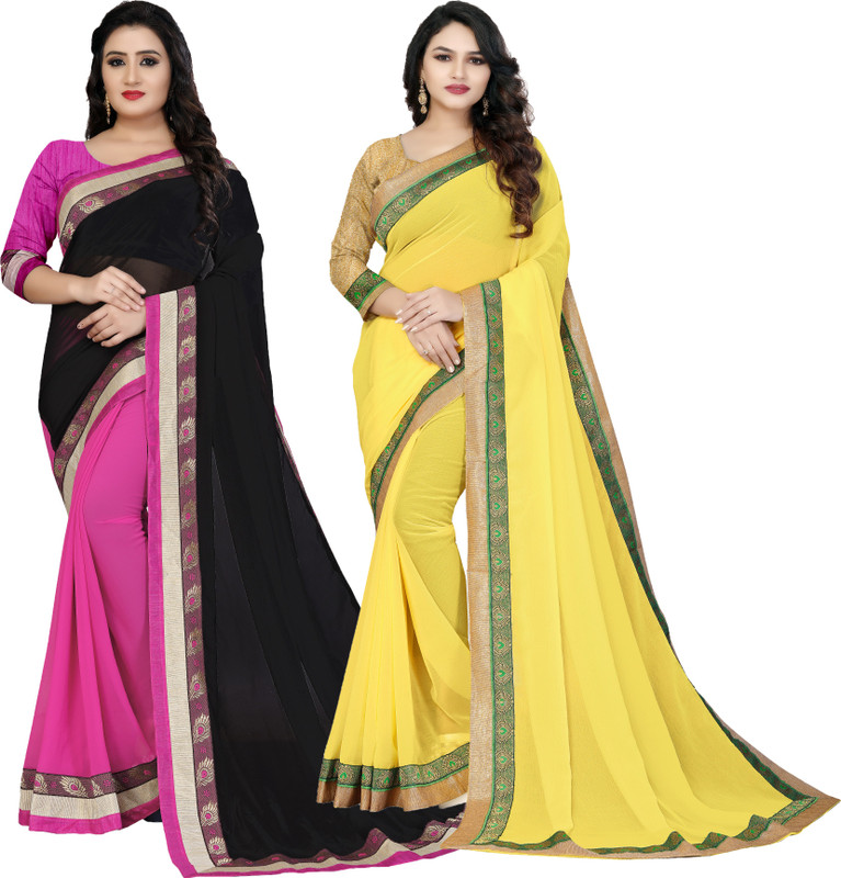sareeslatest designer Solid Daily Wear Poly Georgette Saree(Pack of 2, Multicolor)