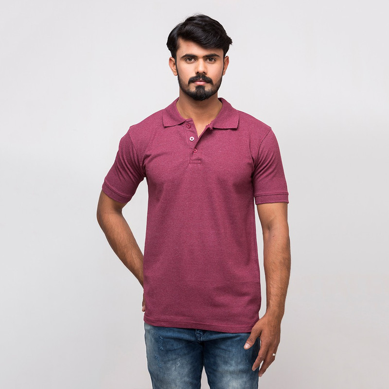 harvey trendz Solid Men Polo Neck Purple T-Shirt