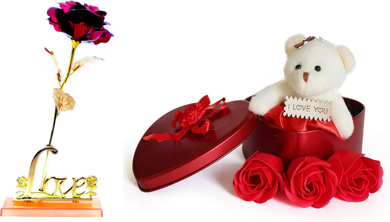 black paper Soft Toy, Artificial Flower Gift Set