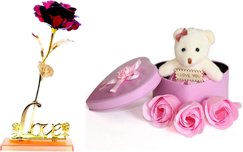 black paper Soft Toy, Artificial Flower Gift Set