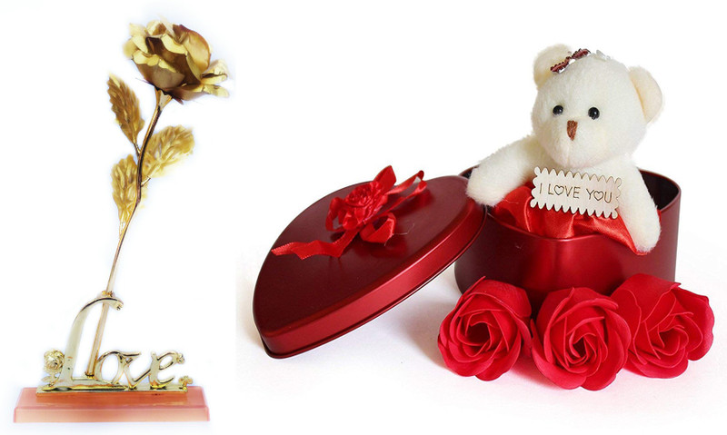 black paper Soft Toy, Artificial Flower Gift Set