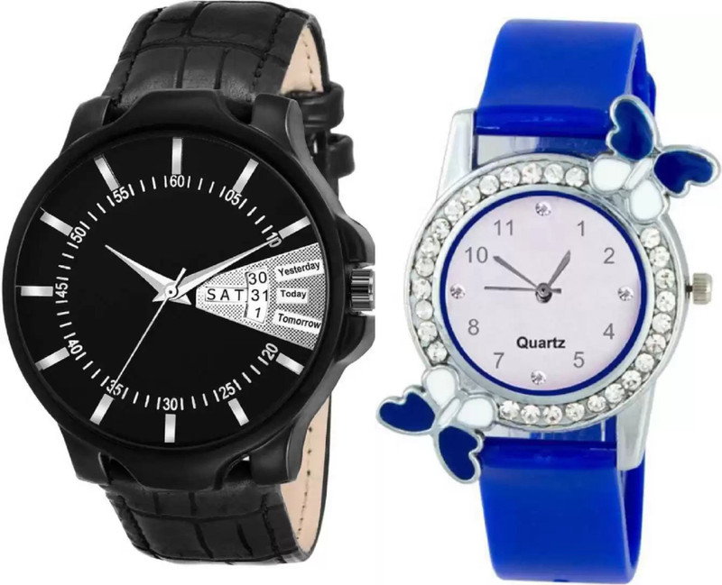 blutech Attractive Blue Butterfly color Diamond PU Material Fast Selling Women Analog Analog-Digital Watch  - For Couple