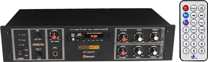 AudioMatic AHT-5050BT 4 Way Stereo Amplifier with Bluetooth, USB Player, FM (16000W PMPO) Home DJ with Mic Input Control 16000 W AV Control Amplifier(Black)