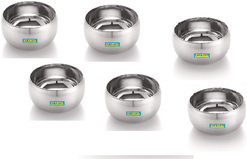 sahajavi Sahajavi Serving Bowl Set of 6/Wati Kotori Set/Soup Bowls Set/Snacks Set Stainless Steel Disposable Bowl Set(Silver, Pack of 6)