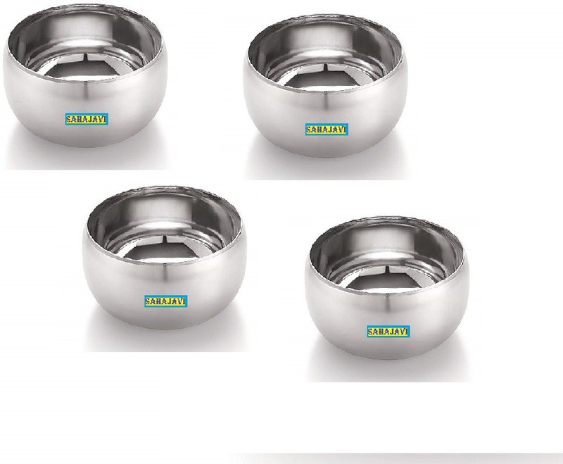 sahajavi Sahajavi Serving Bowl Set of 4(100 gms)/Wati Kotori Set/Soup Bowls Set/Snacks Set Stainless Steel Disposable Bowl Set(Silver, Pack of 4)