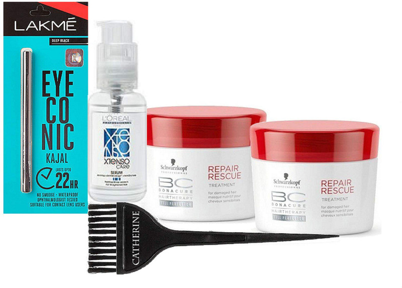 catherine Hair Brush,Schwarzkopf Hairtherapy Repair Rescue Masque Pack Of 2,Eyeconic Kajal,Xtenso Care Serum(5 Items in the set)