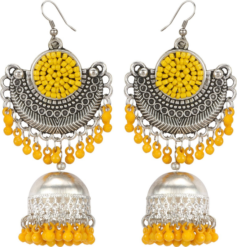 zilleria girls oxidized silver work designer yellow earring Alloy, Metal Chandbali Earring, Jhumki Earring, Drops & Danglers, Earring Set