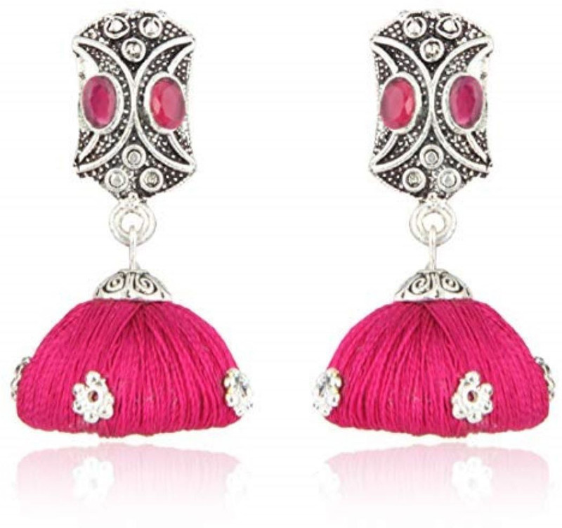 sreevee Silk thead jhumkha with vintage stone earring Fabric Drops & Danglers, Stud Earring, Jhumki Earring