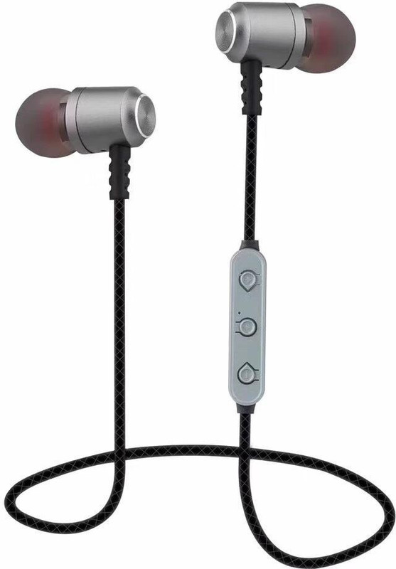 leco Magnetic Wireless Bluetooth V4.2 Headset Bluetooth Headset with Mic(Grey, In the Ear)