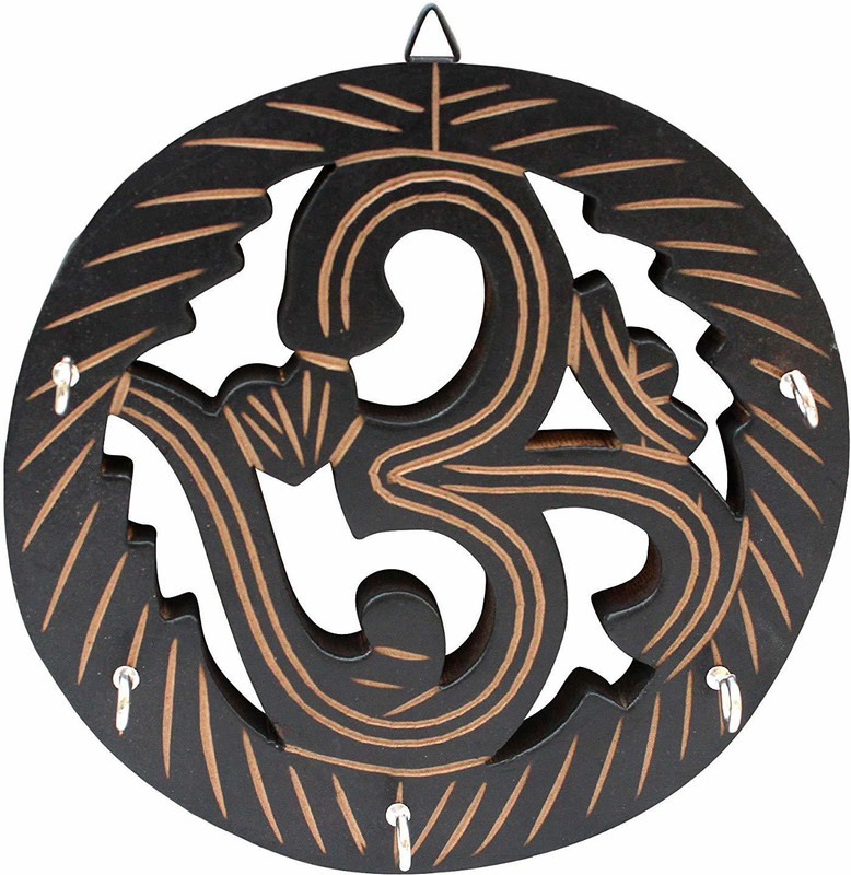 alpha mart OM shaped key hanger Wood Key Holder(5 Hooks, Black)