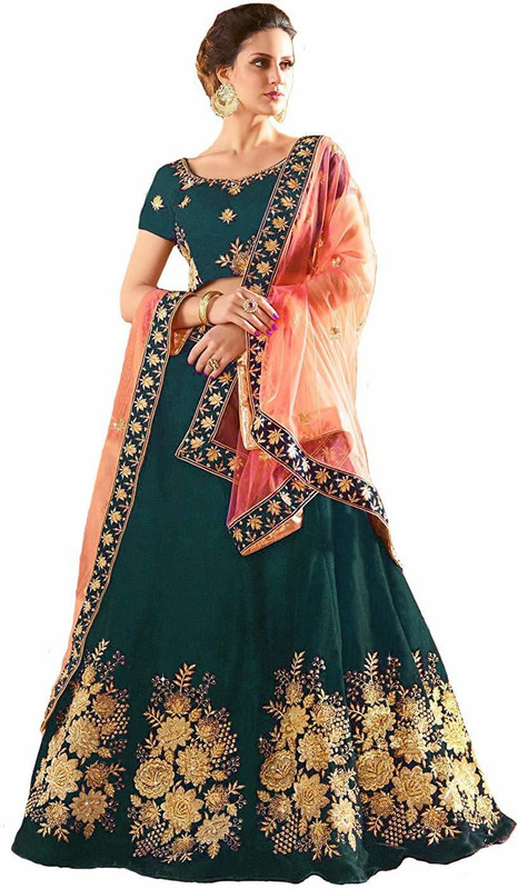 drashtifabfashion Embroidered Semi Stitched Lehenga, Choli and Dupatta Set(Green)