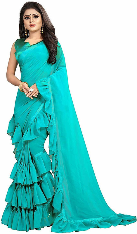 sat creation Self Design Baluchari Georgette Saree(Blue)