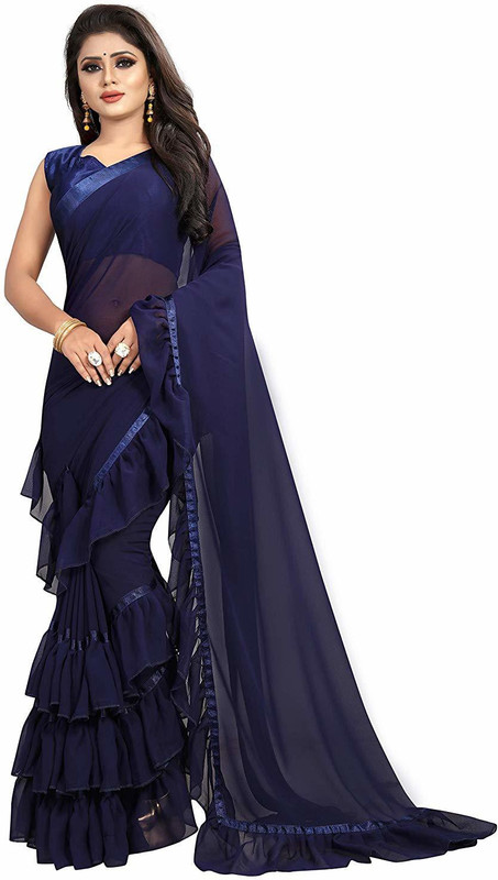 sat creation Self Design Baluchari Georgette Saree(Dark Blue)