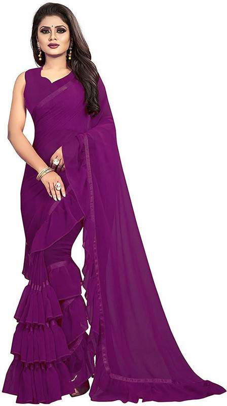 sat creation Self Design Baluchari Georgette Saree(Purple)