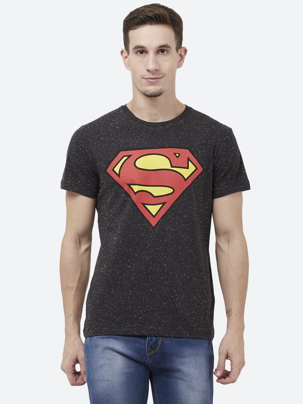 Superman By Free Authority Graphic Print Men Round Neck Black T