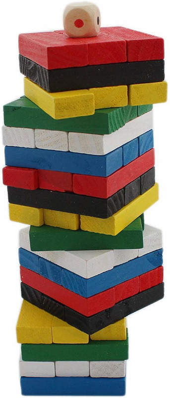 parthishy traders Jenga Stacking Game Tumbling Tower Numbered Wooden Blocks with 1 Dice(Multicolor)