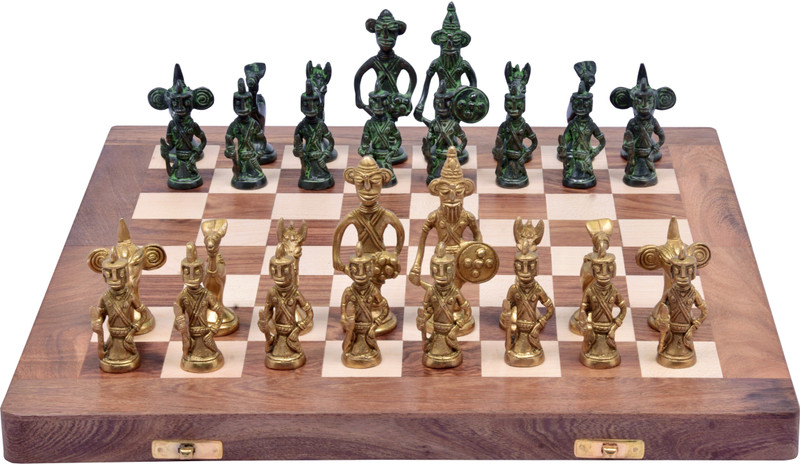 solution CHESS SET WITH WOODEN BOARD14 INCH 4 inch Chess Board(Black, Gold)
