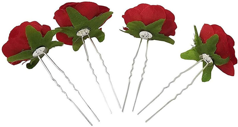 ss creation Red Rose Side Metal Bridal Juda Stick Pin Hair Clip for Women Hair Pin(Red)