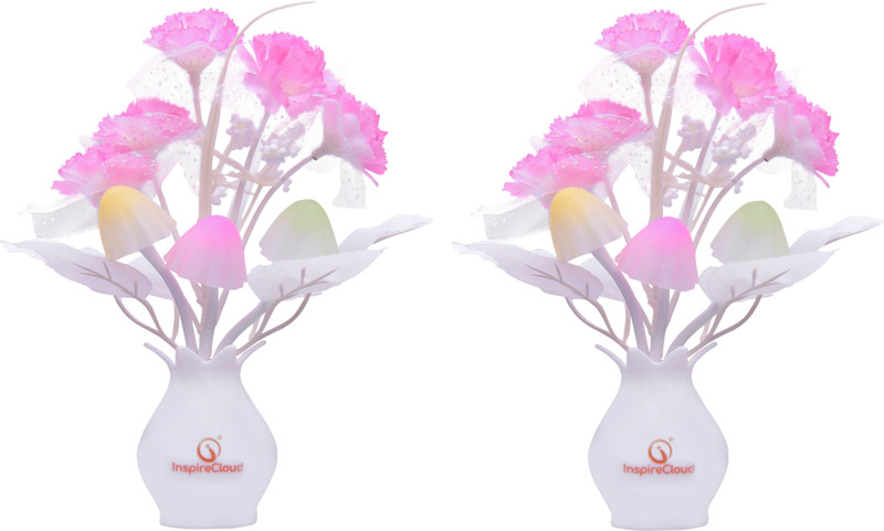 InspireCloud auto ON/Off Sensor Mushroom Shape LED- Multicolor Light Illuminated and Flowers Night Lamp(18 cm, Dark pink / white)