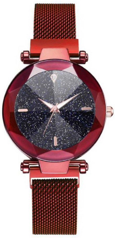 unequetrends Maroon Magnetic Buckle Maroon Chain Strap Black Shinning Dial Magnetic Locking Bracelet Design Analog Watch for Woman & Girls Analog Watch  - For Women