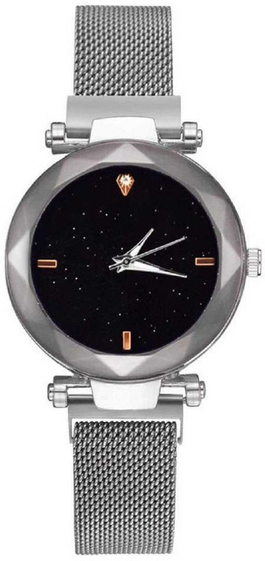 unequetrends Grey Magnetic Buckle Grey Stainless Steel Chain Strap Black Shinning Dial Magnetic Locking Bracelet Design Analog Watch for Woman & Girls Analog Watch  - For Women