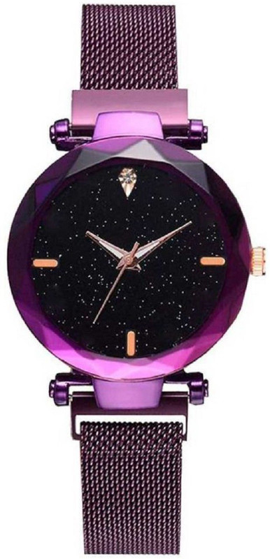 unequetrends Purple Magnetic Buckle Purple Magnetic Chain Strap Black Shinning Dial Magnetic Locking Bracelet Design Analog Watch for Woman & Girls Analog Watch  - For Women