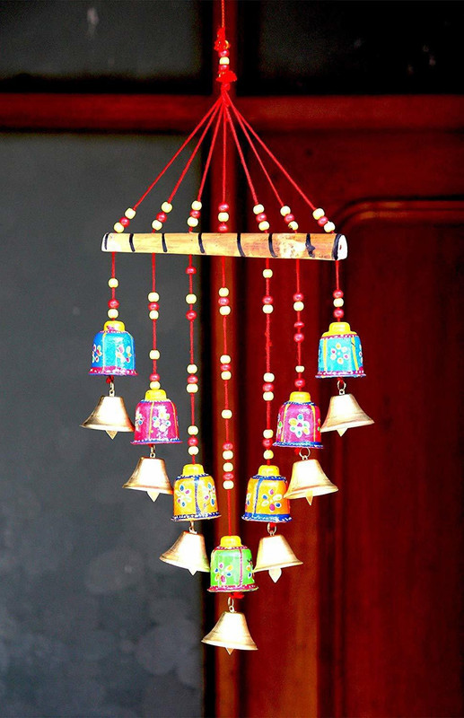 spk Wooden Multicoloured Handpainted & Handmade Hanging -Wind Chimes birds catching dreams Wood Windchime(45 inch, Multicolor)