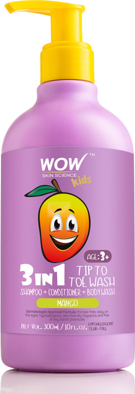 WOW SKIN SCIENCE Kids 3 in 1 Head to Toe Wash - Mango - 300 mL(300 ml)