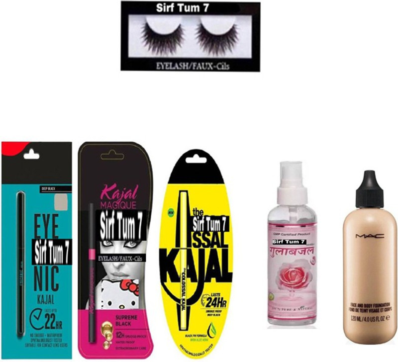 sirf tum 7 sirf tum 7combo eyenic kajal, magique kajal, ssal kajal kajal, face and body, gulab gel ,eyelash set 6(1 Items in the set)