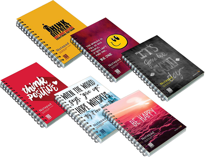 askprints A5 Notebook(Unruled Wire Bound Motivational Quotes Spiral Notebook, Multicolor, Pack of 6)