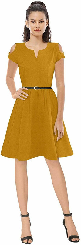 desire creation Women Skater Yellow Dress
